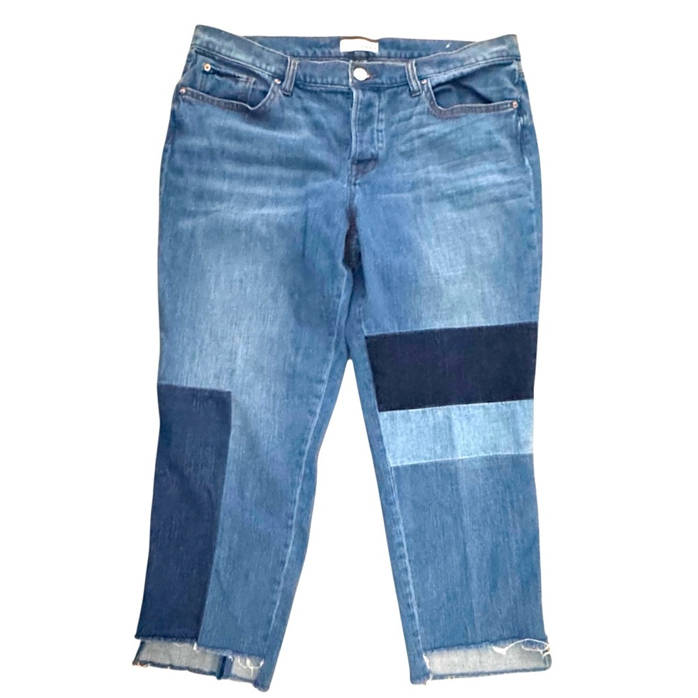 LOFT Size 31/12 Boyfriend Patchwork Button Fly Denim Jeans Cotton-Spandex